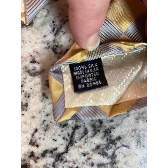 Stafford Mens Silk Neck Tie Made in USA Gold Gray Square Geometric Work Dad Tie - Picture 5 of 5